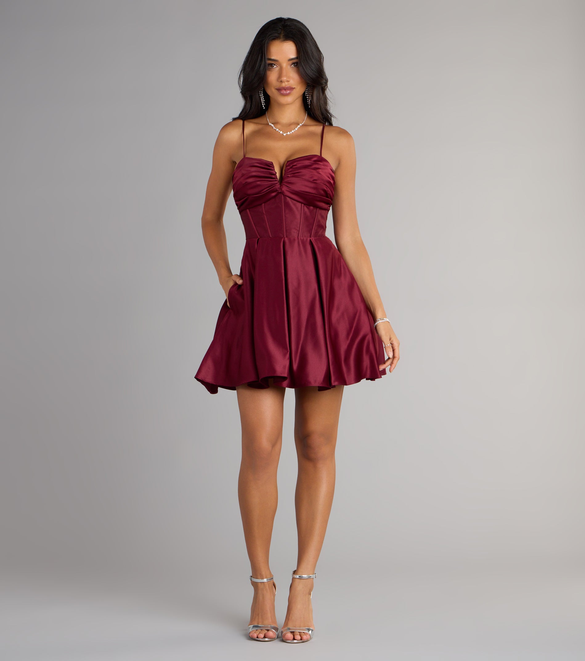 Joelle Satin Corset Skater Dress