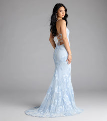 Gabi Lace-Up Floral Trim Mermaid Formal Dress