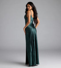 Gigi Cowl Neck Button Slit Satin Formal Dress