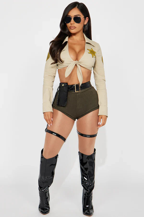 Hands Up Sheriff 4 Piece Costume Set - Green/combo