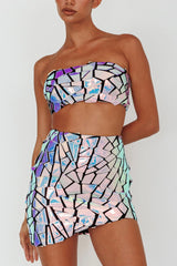 El Camino Mosaic Bandeau Crop Top Silver