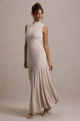 Ulani | Champagne High-Neck Maxi Dress With Open Back