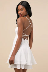 Perfected Sweetness White Pleated Tiered Mini Dress