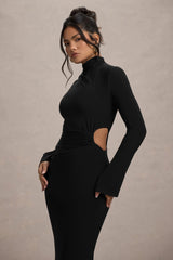 Anderson | Black High-Neck Cut-Out Maxi Dress