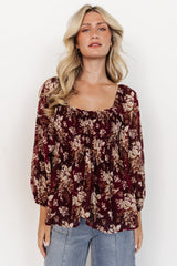 Fenna Smocked Top | Burgundy Floral
