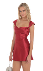 Cowl Neck Satin Open Back Dress in Red