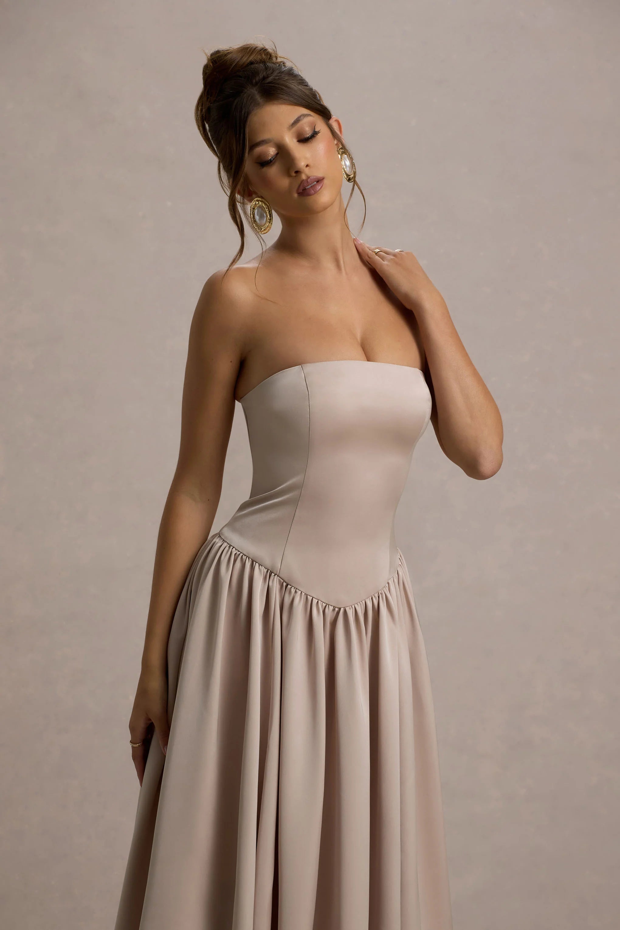 Keyton | Champagne Satin Bandeau Midi Dress