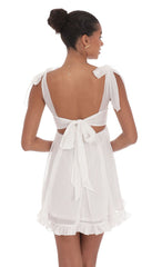 Shimmer Ruffle Babydoll Dress in White