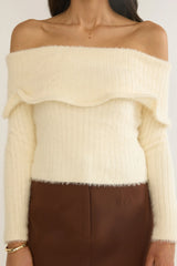 Orielle Wide Ruffle Off-Shoulder Top Cream