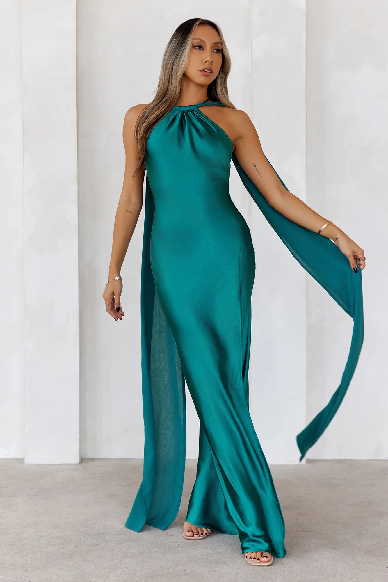 Golden Empress Satin Maxi Dress