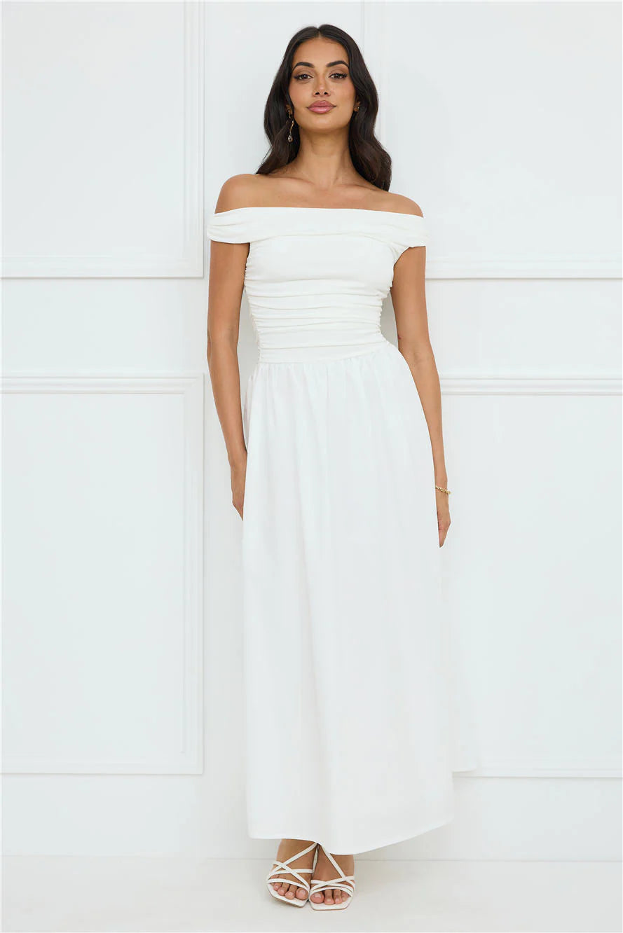 Camellia Charm Off Shoulder Maxi Dress