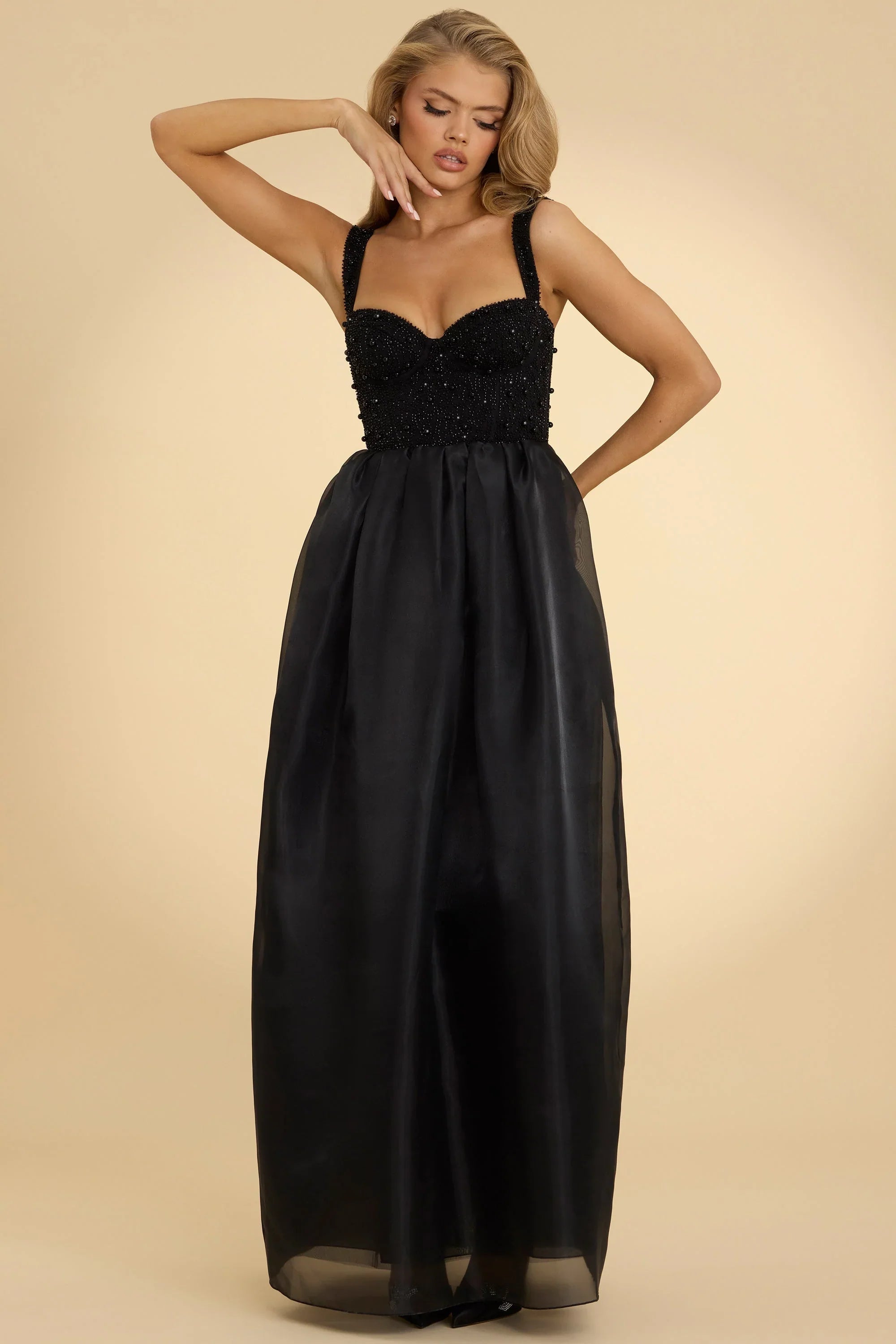Embellished Corset Gown in Black