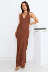 Polished Edge Halter Maxi Dress Brown