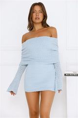 Stay Pretty Off Shoulder Mini Dress Blue