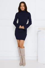 Isla Ribbed Long Sleeve Mini Dress Navy