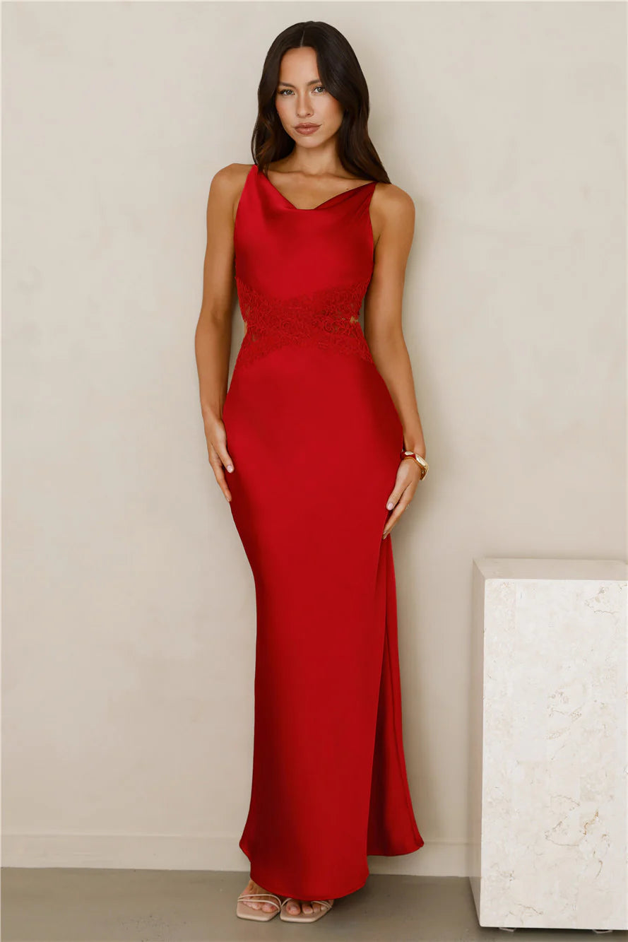 Satin Embrace Maxi Dress Red