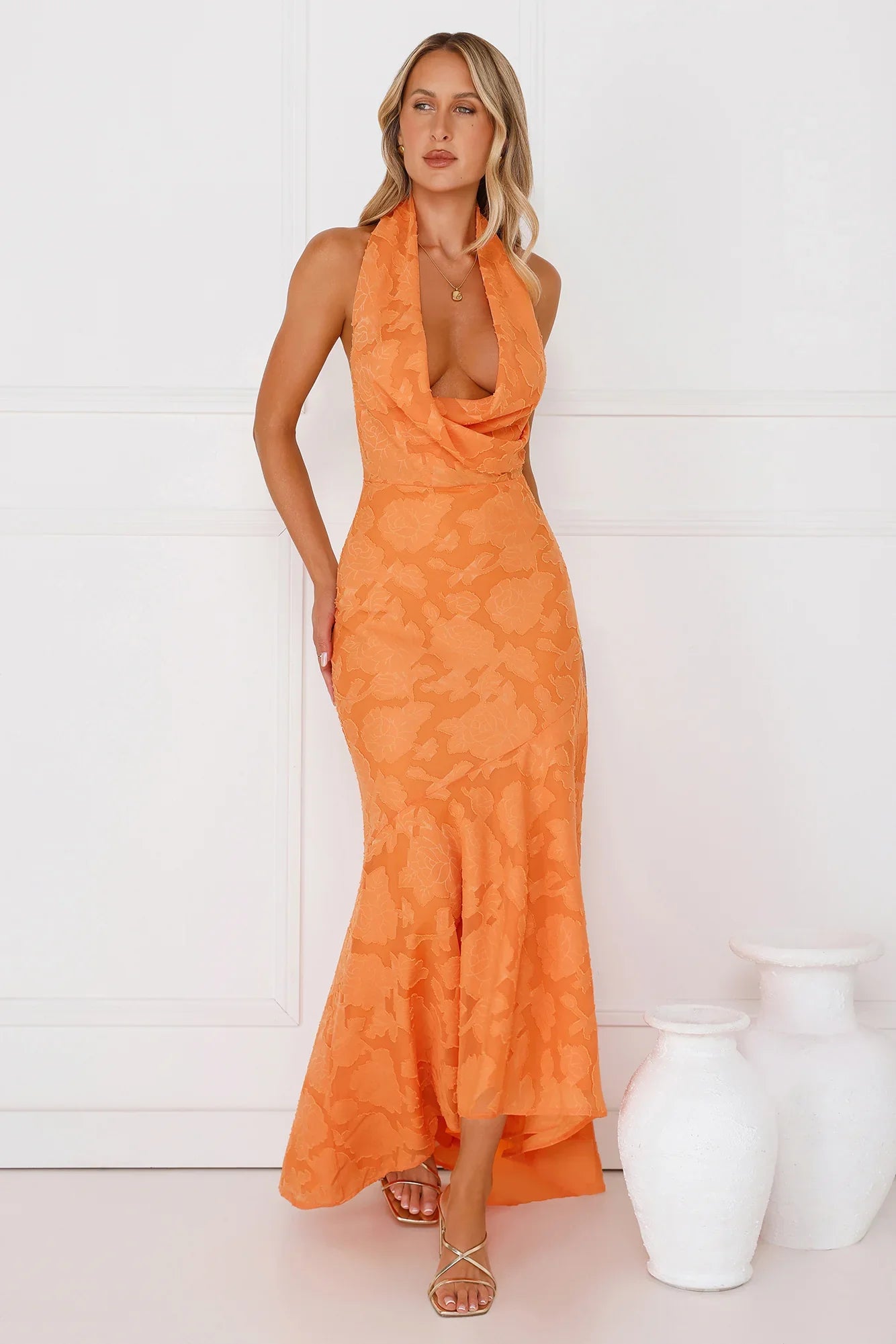 Garden Gems Halter Maxi Dress Orange