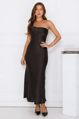 Romantic Tales Satin One Shoulder Maxi Dress Black