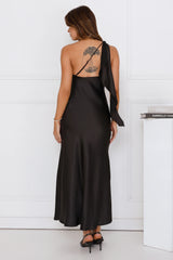 Romantic Tales Satin One Shoulder Maxi Dress Black
