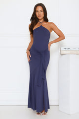 Twirl Season Halter Maxi Dress Navy