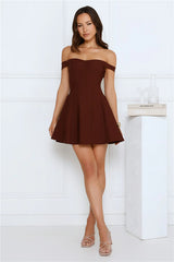 Waverly Off Shoulder Mini Dress Brown