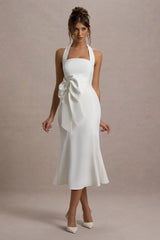 Aman | White Halter-Neck Midi Dress With Oversized Bow