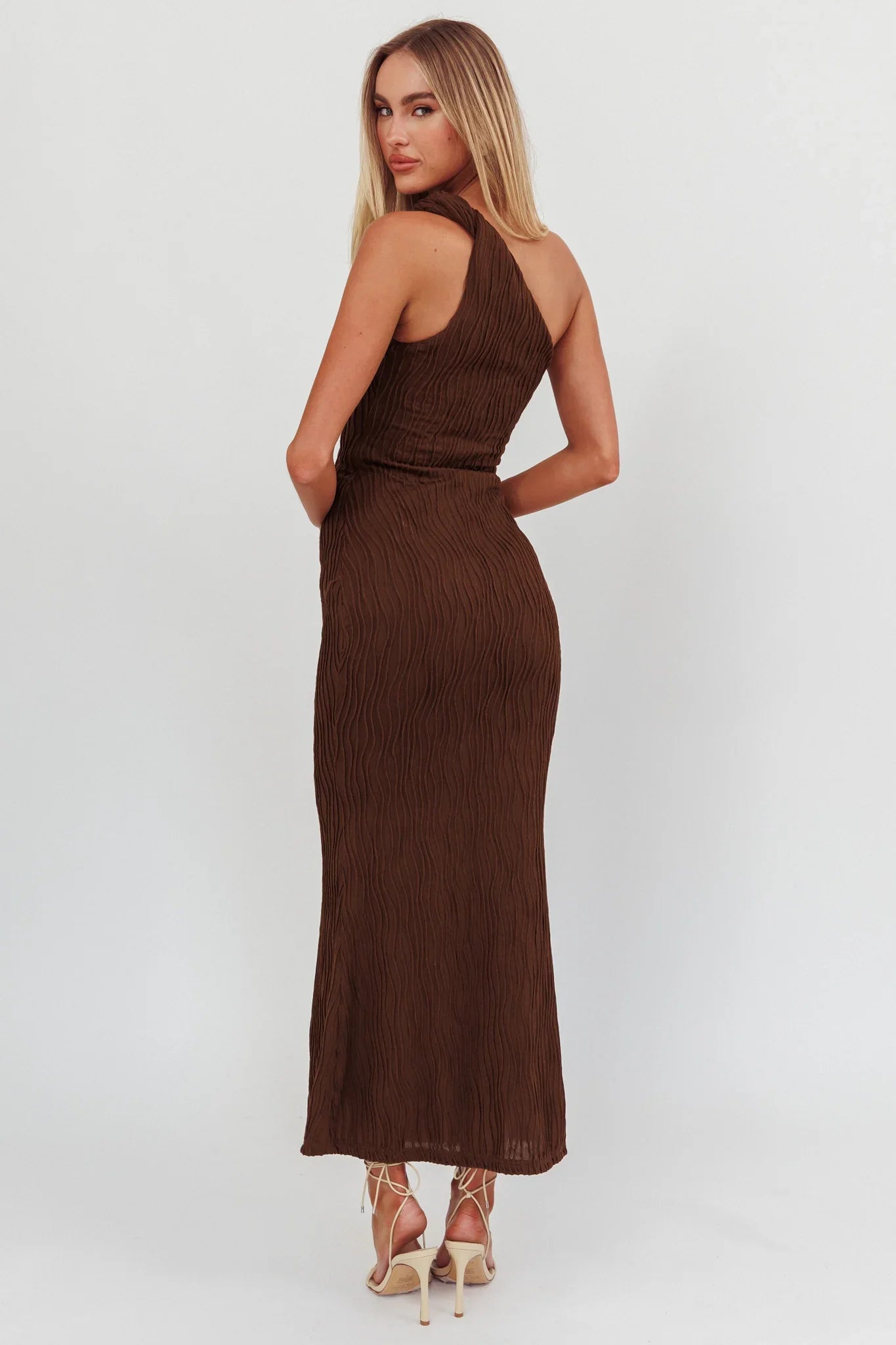 Lingering Love One-Shoulder Twist Maxi Dress Chocolate