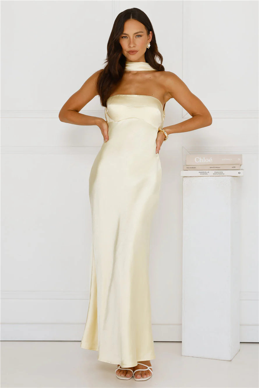 Precious Pearl Satin Maxi Dress