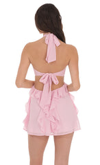 Chiffon Cutout Ruffle Dress in Pink