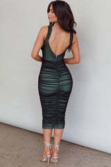 Move Maker Cut-Out Ruched Midi Dress Green/Black