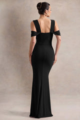 Amoura | Black Square-Neck Draped Wrap Maxi Dress