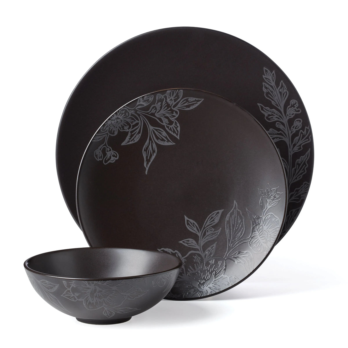 Roseto 12-Piece Dinnerware Set , Charcoal