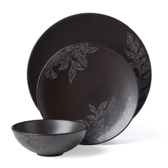 Roseto 12-Piece Dinnerware Set , Charcoal
