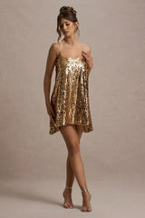 Nevada | Gold Embellished Strappy Halter-Neck Mini Dress