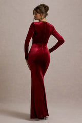 Rayla | Berry Velvet Maxi Dress With Split