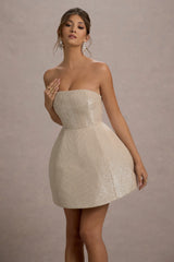 Clarabell | Cream Sequin Bandeau Structured Mini Dress