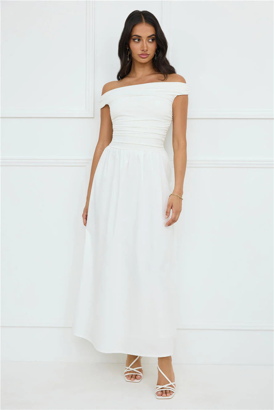 Camellia Charm Off Shoulder Maxi Dress