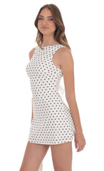 Polka Dot High Neck Back Bow Dress in White