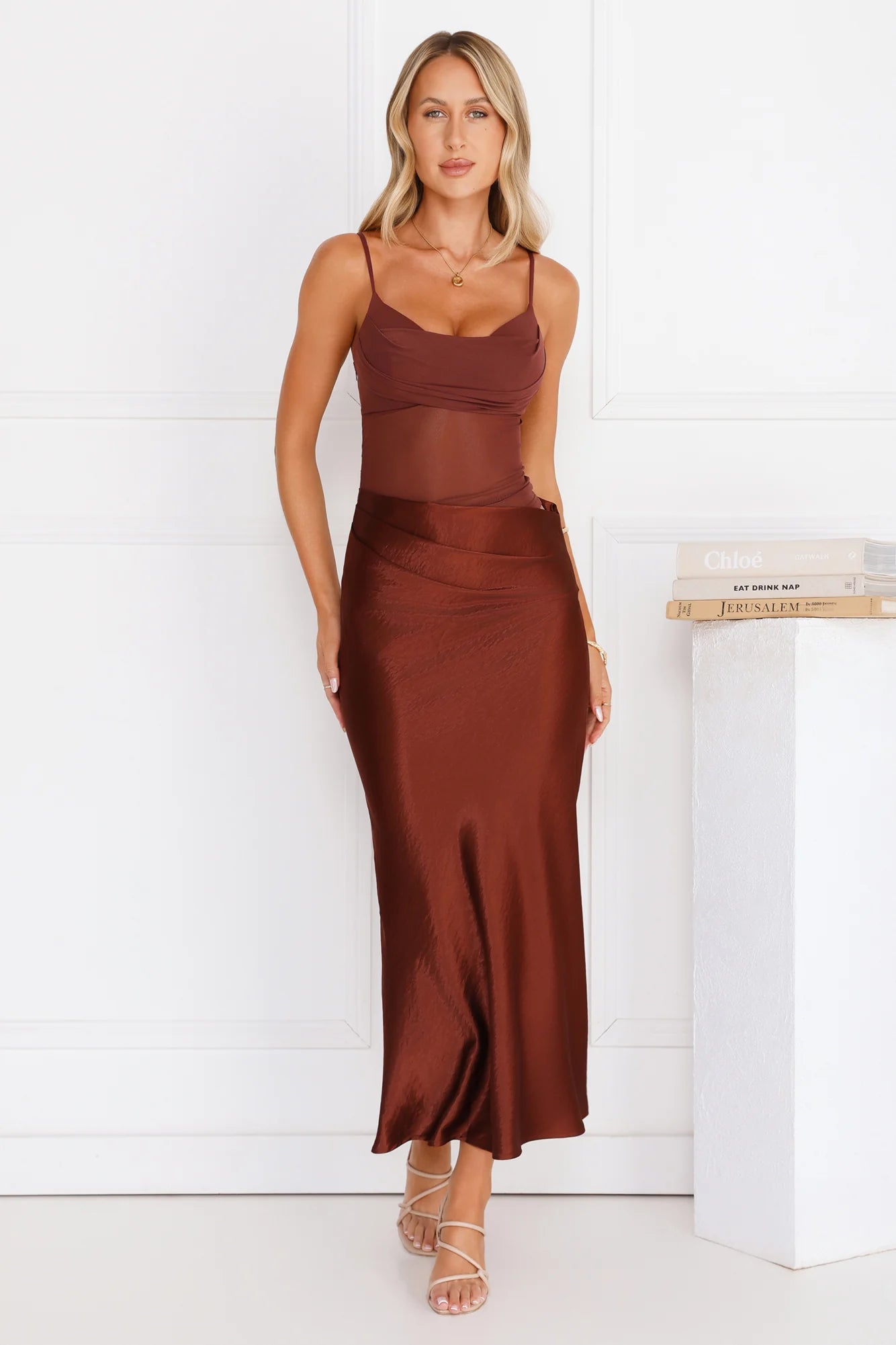 Rule The Glow Satin Mesh Maxi Dress