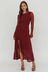 Moonlit Magic Long Sleeve Maxi Dress Wine