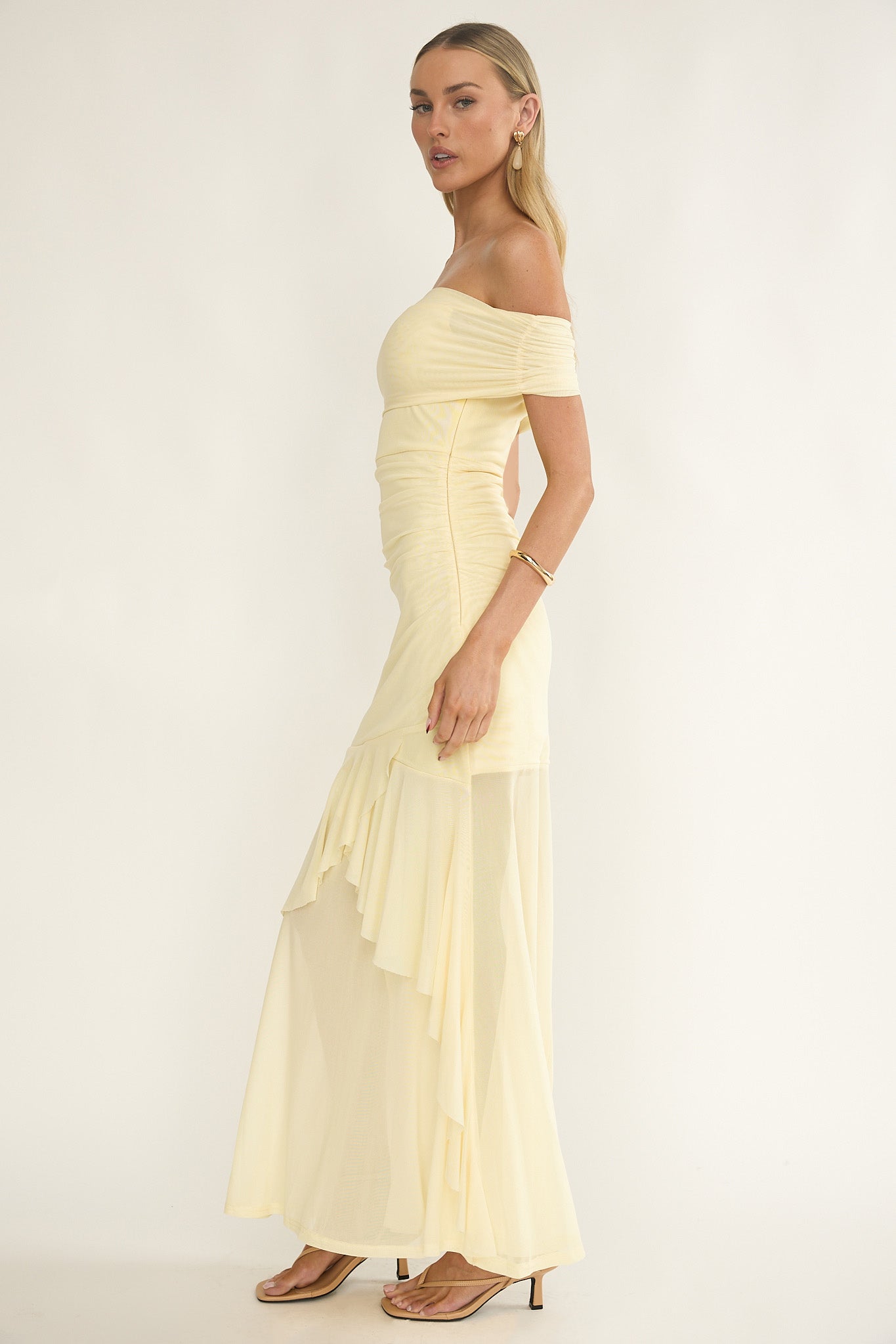 Kiarna Off-Shoulder Mesh Maxi Dress Butter