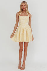 Serrah Halter Mini Dress Jacquard Butter