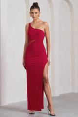 My Night | Red One Shoulder Sleeveless Cut-Out Split Maxi Dress