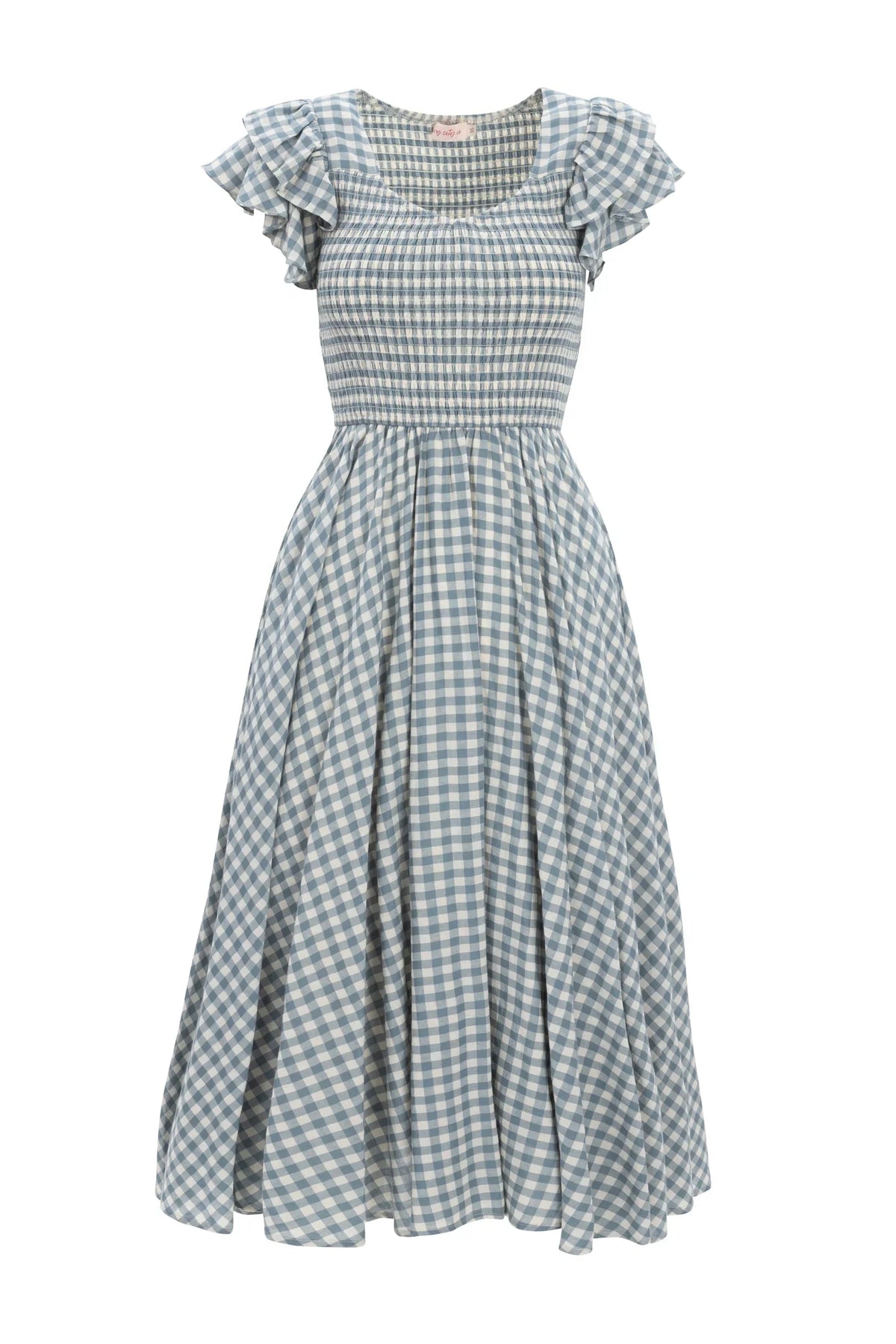 Hattie Dress in Dusty Teal Gingham