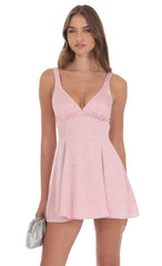 Floral Jacquard Bow Tie Dress in Dusty Pink