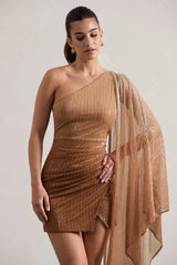 Sunlit | Gold Ombre Metallic Asymmetric Mini Dress With Cape Sleeve