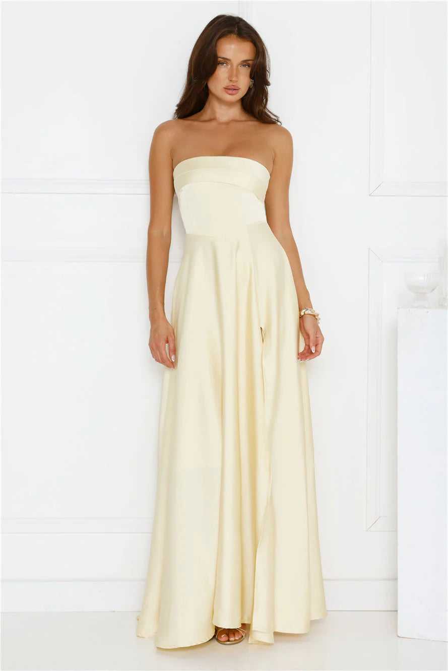 Unspoken Wishes Strapless Satin Maxi Dress