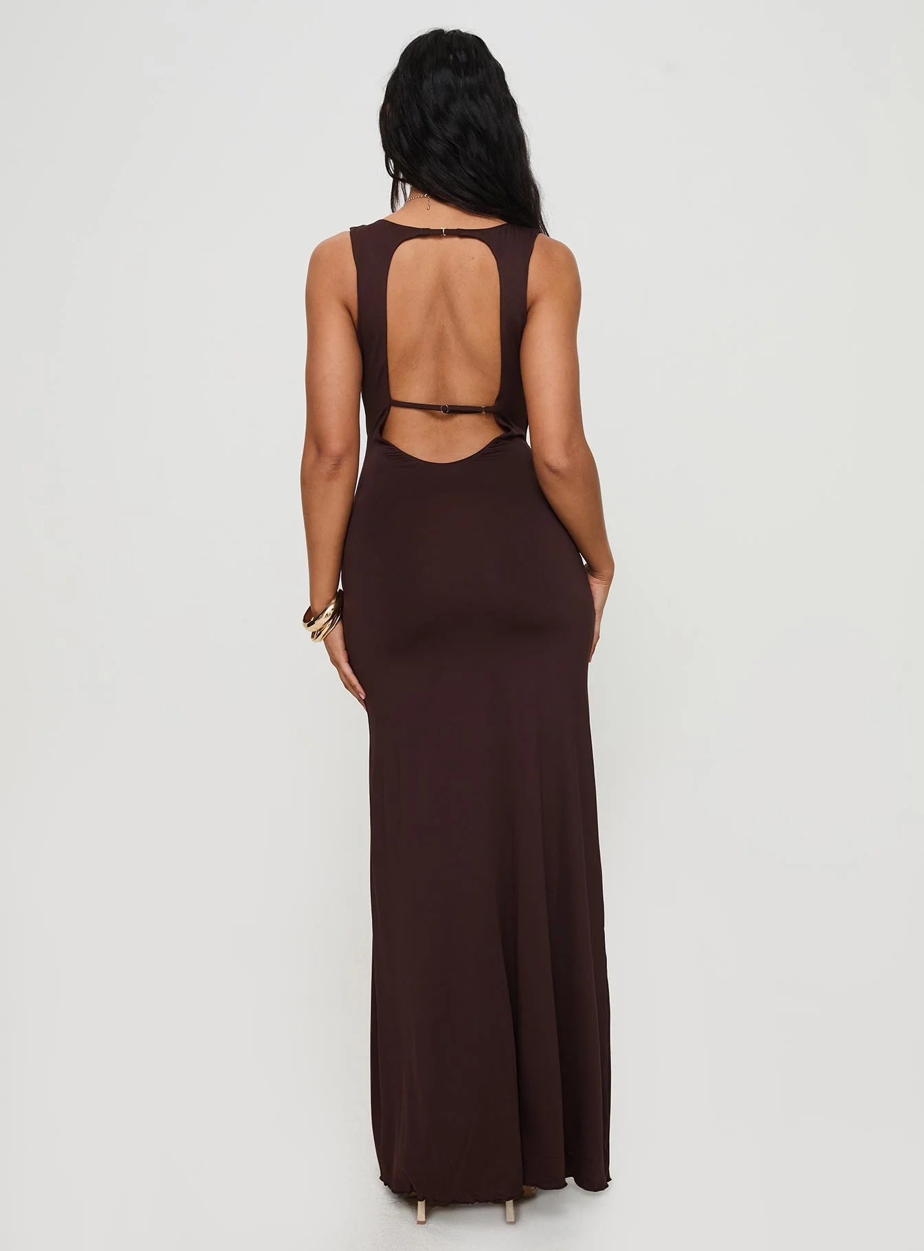 Frederica Plunge Maxi Dress Chocolate Petite