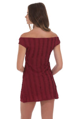 Off Shoulder Lace Dress in Maroon