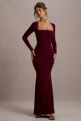 Maja | Burgundy Square-Neck Long-Sleeve Maxi Dress